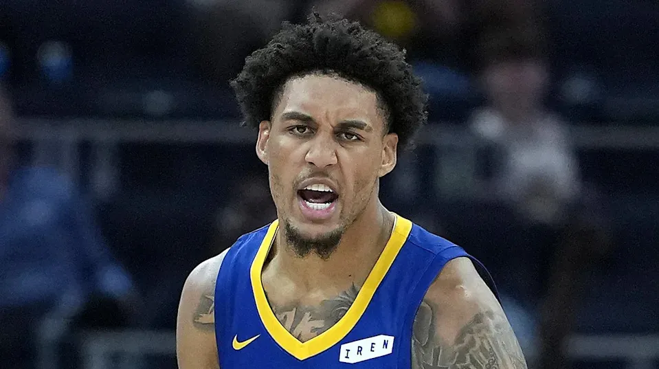 SAN FRANCISCO, CALIFORNIA - JULY 03: Yaxel Lendeborg #1 of the Golden State Warriors reacts after making a three-point shot against the Los Angeles Lakers during the first half in the California Classic a NBA Summer League game at Chase Center on July 03, 2026 in San Francisco, California. NOTE TO USER: User expressly acknowledges and agrees that, by downloading and or using this photograph, User is consenting to the terms and conditions of the Getty Images License Agreement. (Photo by Thearon W. Henderson/Getty Images)